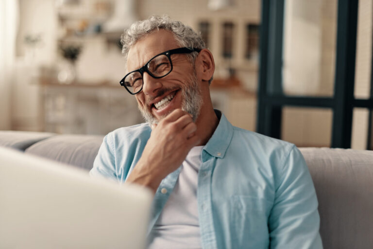 Cheerful senior man in casual clothing